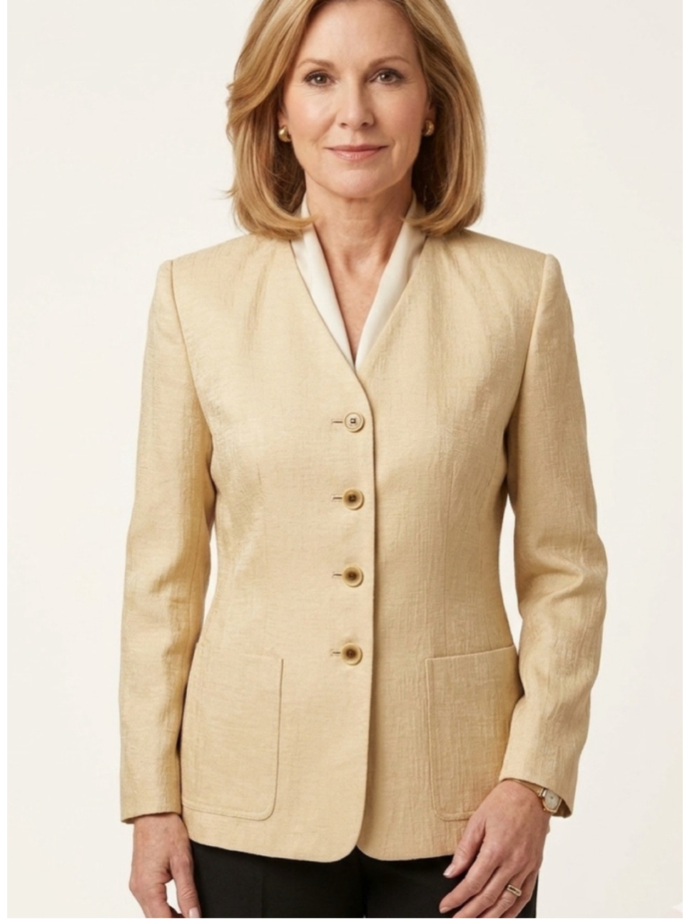 Women's Kasper Petite Blazer Size 6P Beige Suit Jacket